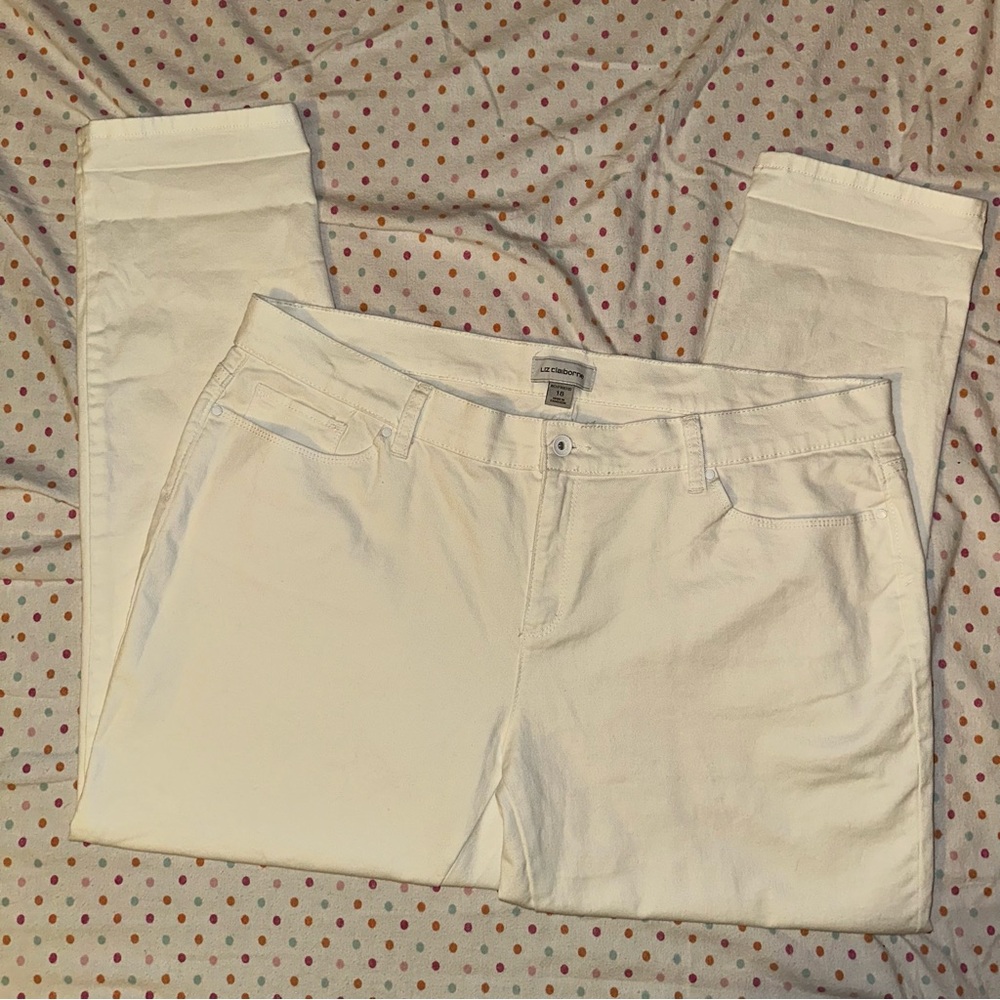 Liz Claiborne White Boyfriend Jeans - Size 18, Five Pocket, Relaxed Fit